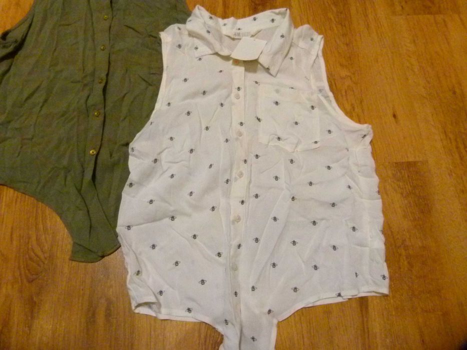 rozm 164/170 Nowe H&M zestaw 2x koszula bez rękawów biała khaki