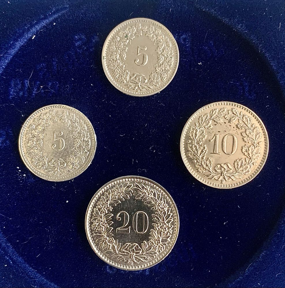lote de 4 moedas Rapen Suíça