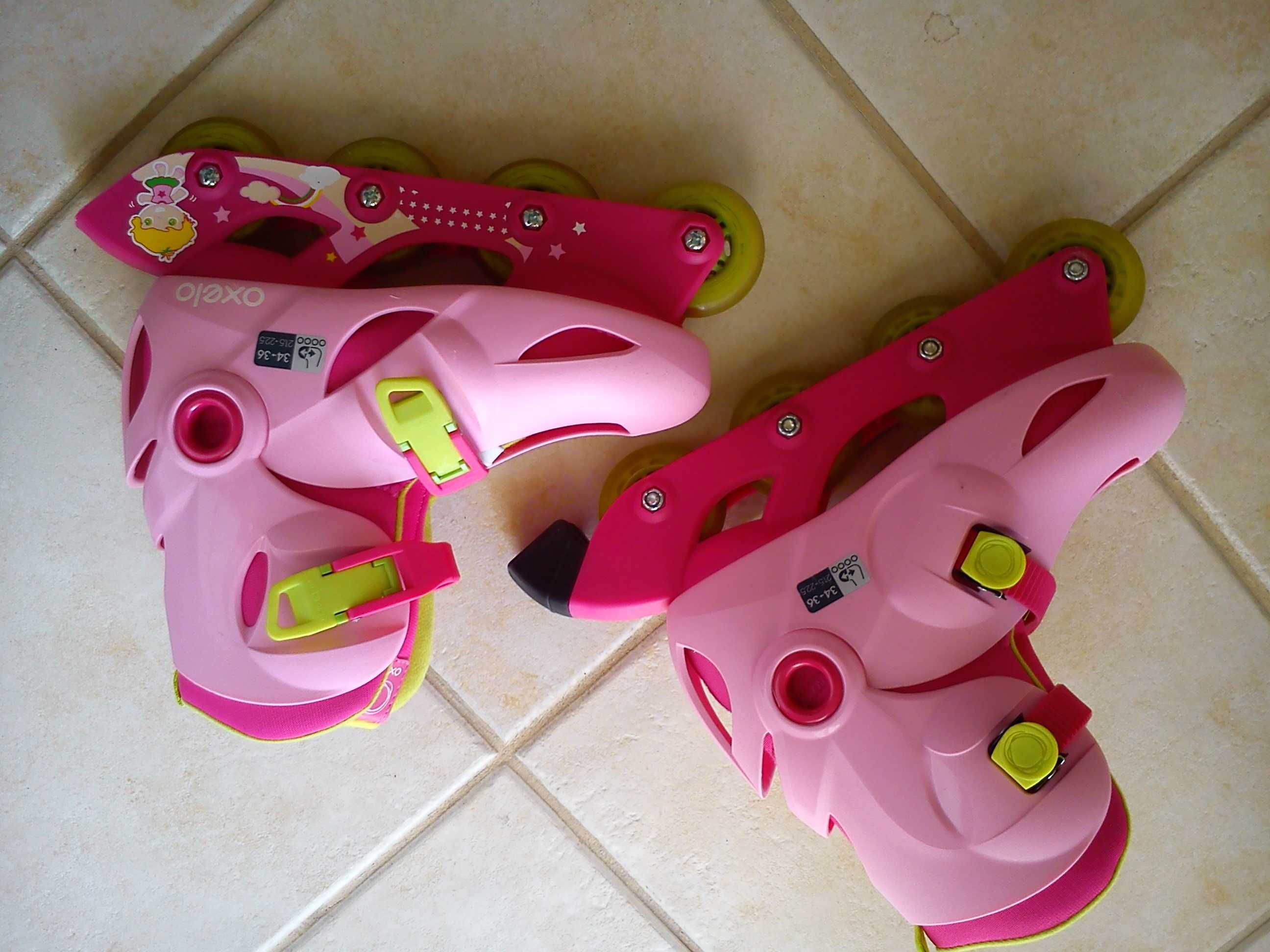 Patins em linha 34-36 e proteções, criança.
