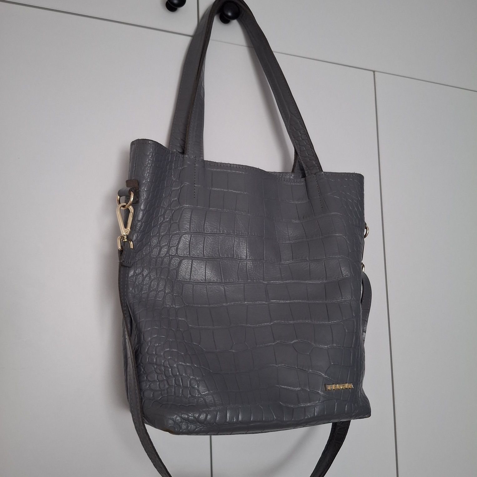 Torebka shopper Fabiola Skóra szara croco