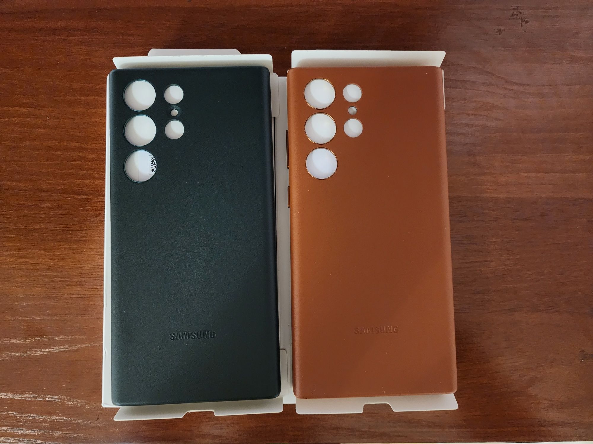 Кожаный чехол Samsung s23 ultra leather case зелёный и коричневый