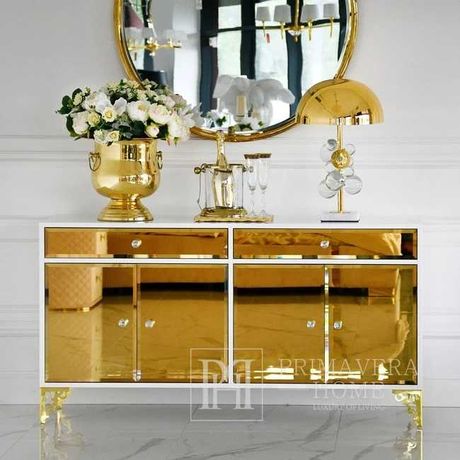Luksusowa komoda, glamour, drewniana, lakierowana złota VENICE