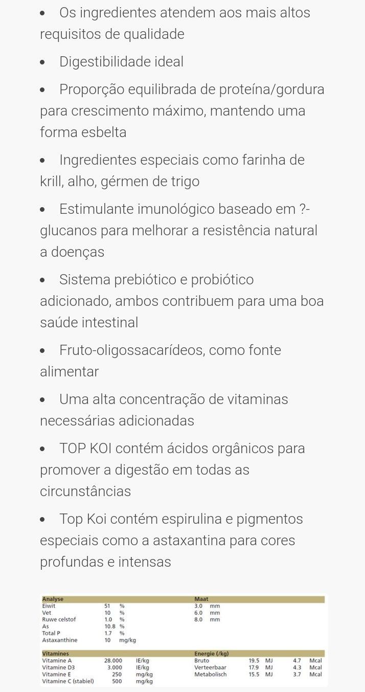 Ração afundante especial para peixes de água fria tbm com probióticos