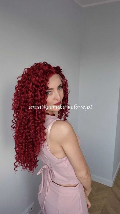 Peruka bordowa lace front afro loki włosy na co dzień