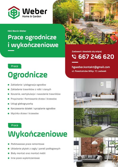 Nawadnianie ogrodu, pielęgnacja, koszenie, przycinanie, wertykulacja