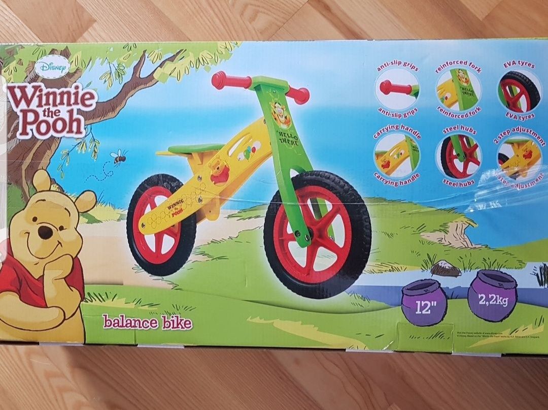 NOWY Śliczny rowerek dziecięcy drewniany Kubuś Puchatek