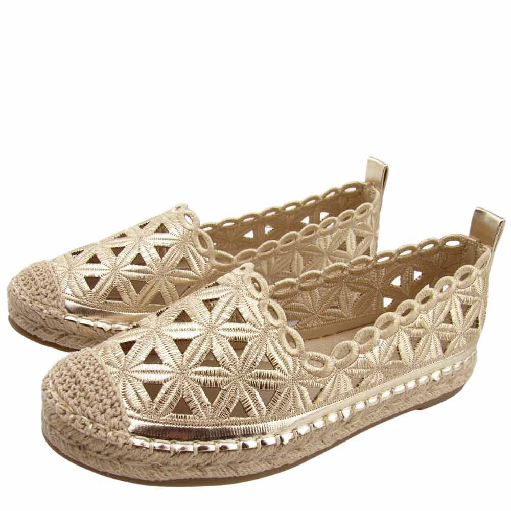 r.38 Potocki 16348 damskie espadryle ażurowe złote