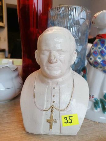 Ceramiczna figurka popiersie papieża Jan Paweł 2