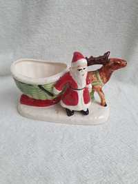 ozdoba świąteczna święty mikołaj sanie renifer ceramika