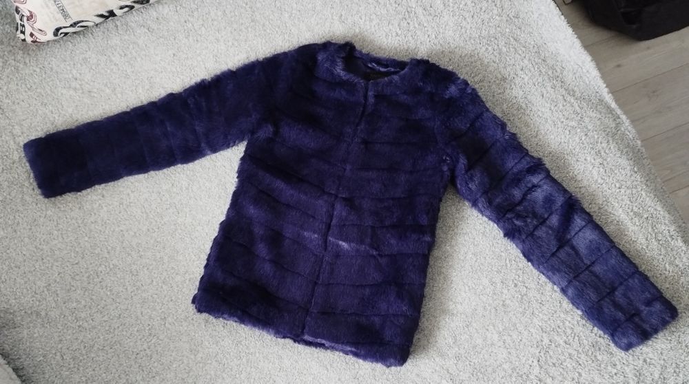 Ciemnofioletowa kurtka sztuczne futerko miś Savida roz. 34/36