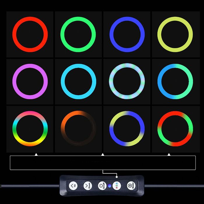 Кільцева RGB лампа 33 см, від USB, з тримачем для телефону, RING MJ33