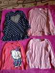 4 bluzki długi r. granatowa i róż r. 134 a dwie hello kitty i róż 110