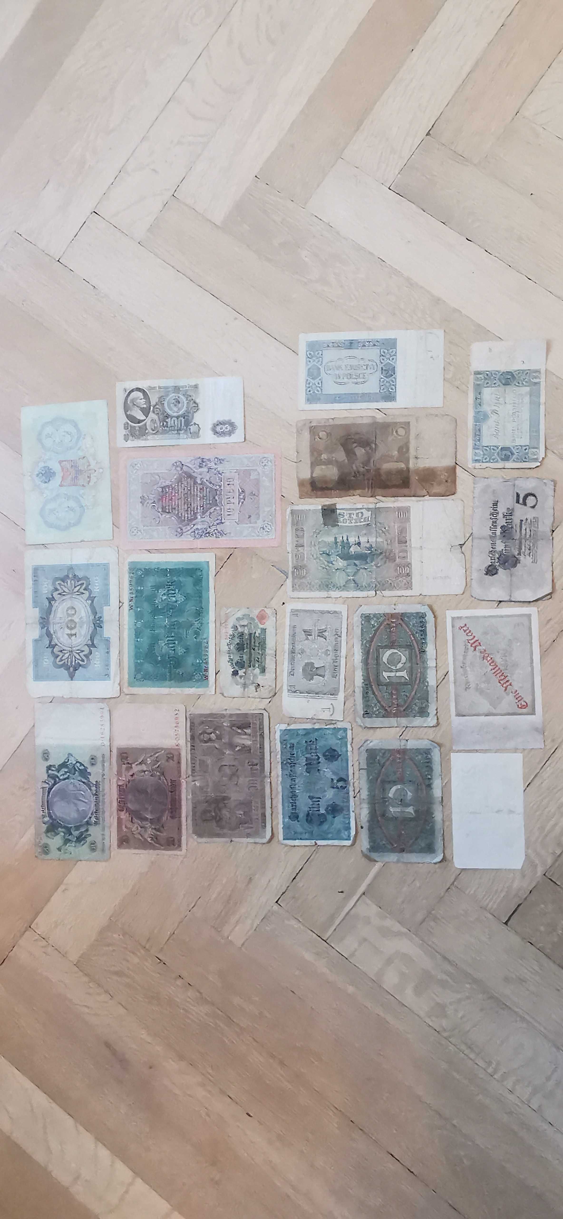 Banknoty Przedwojenne: Marki, Zł, Ruble Kolekcja 20 sztuk. Oryginały