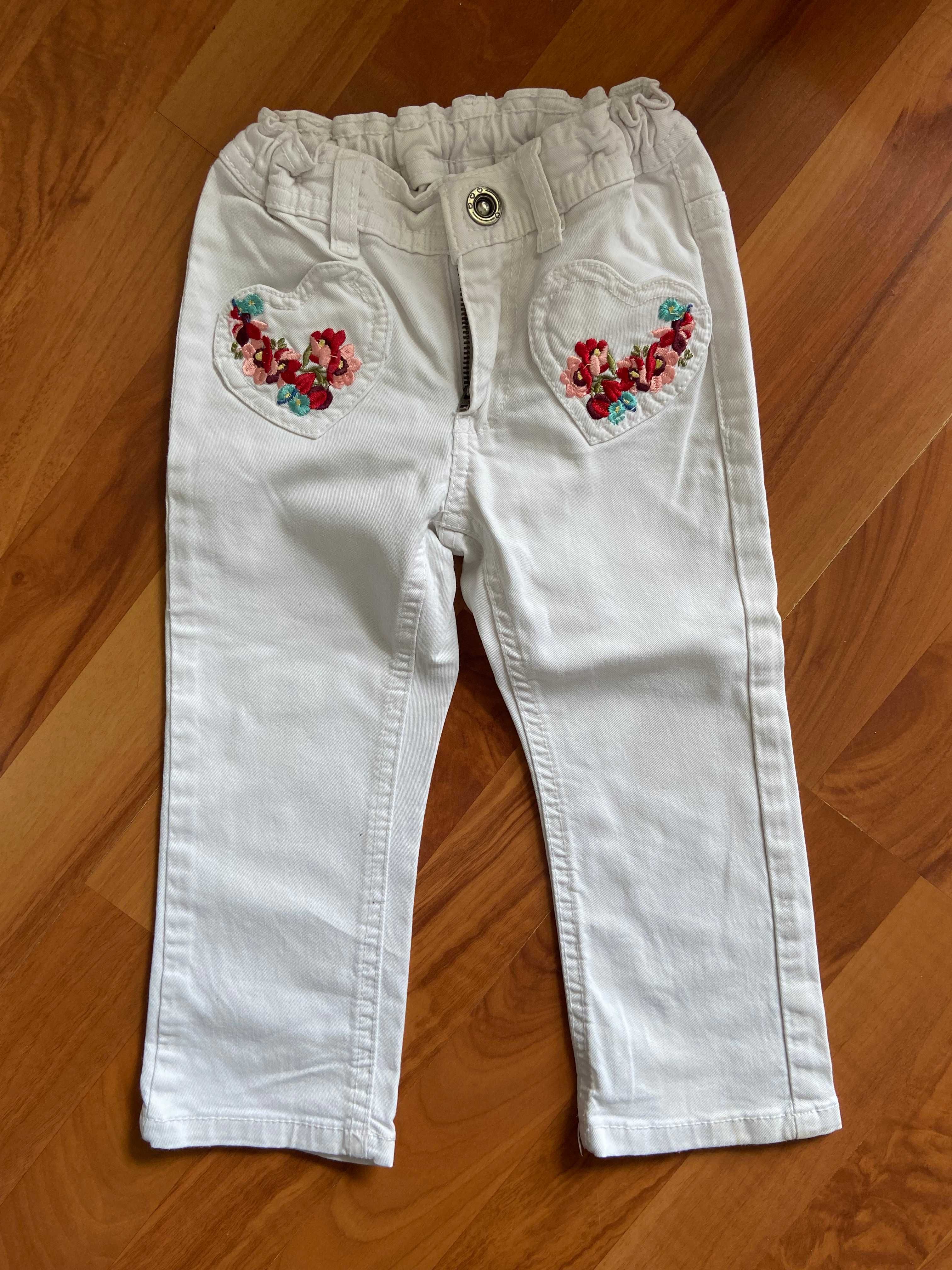 Białe spodnie jeansowe dla dziewczynki, kwiaty, r. 92, H&M
