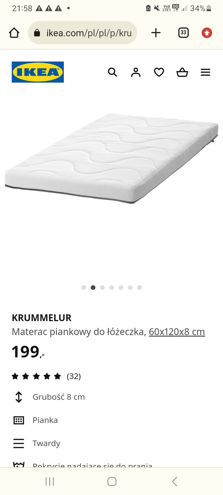 łóżeczko drewniane ikea 60x120 z materacem