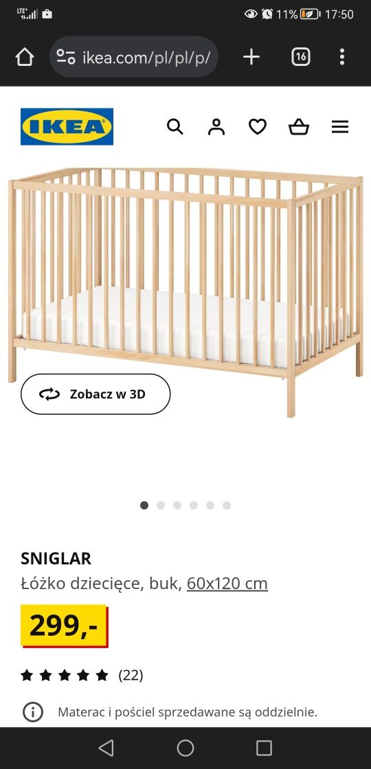 Łóżeczko niemowlęce IKEA Sniglar z porządnym materacem Jattetrott
