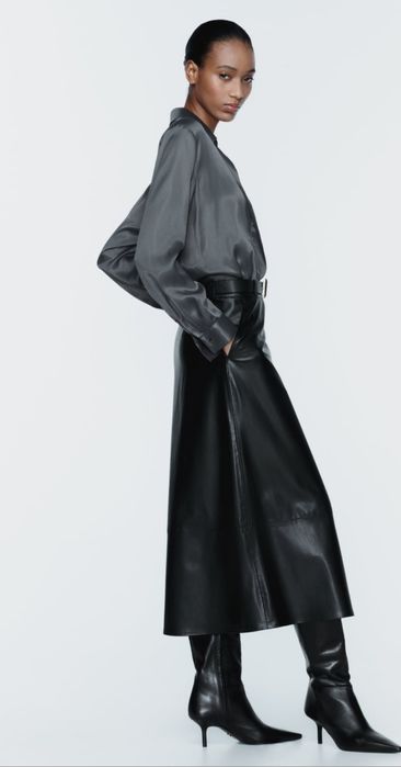 Спідниця міді Zara, штучна шкіра, екошкіра, юбка, ремінь у комплекті