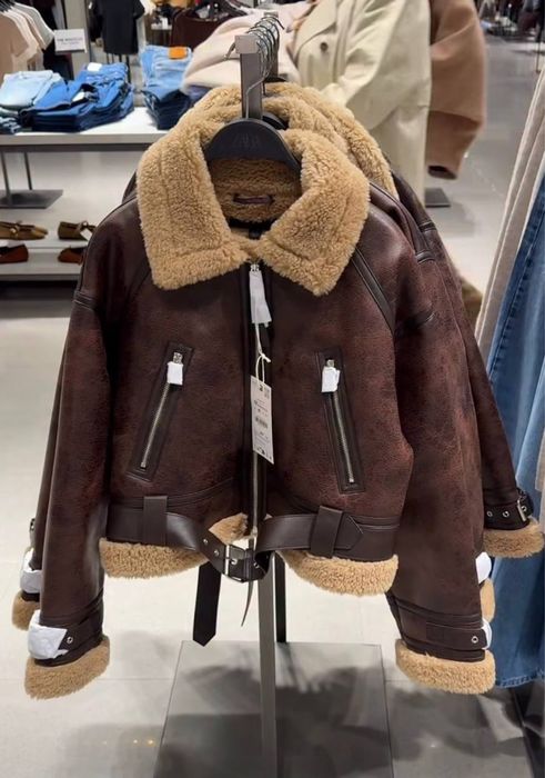 Новинка!Короткая коричневая дубленка ZARA-Xs,S. Пуховик,куртка авиатор