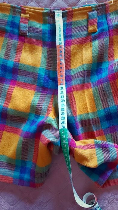 Fato xadrez vintage, casaco + saia + calções + cinto