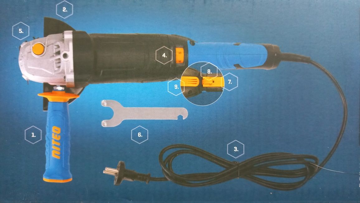 Szlifierka kątowa 1200 w,  230 v + 11 tarcz do cięcia i szlifowania