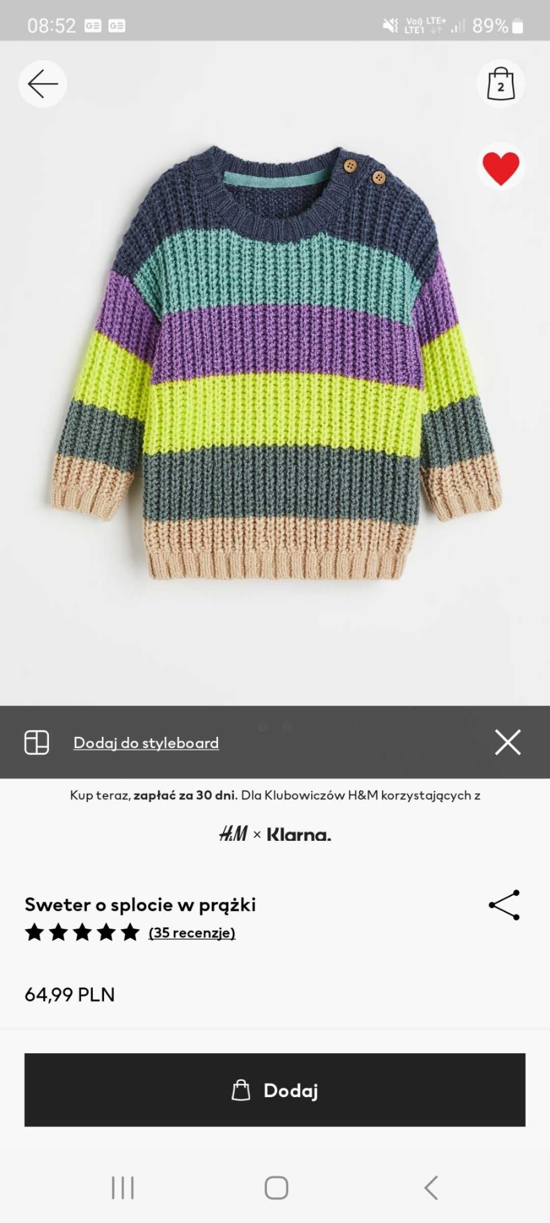 Sweterek H&M w paski 92 gruby splot paski