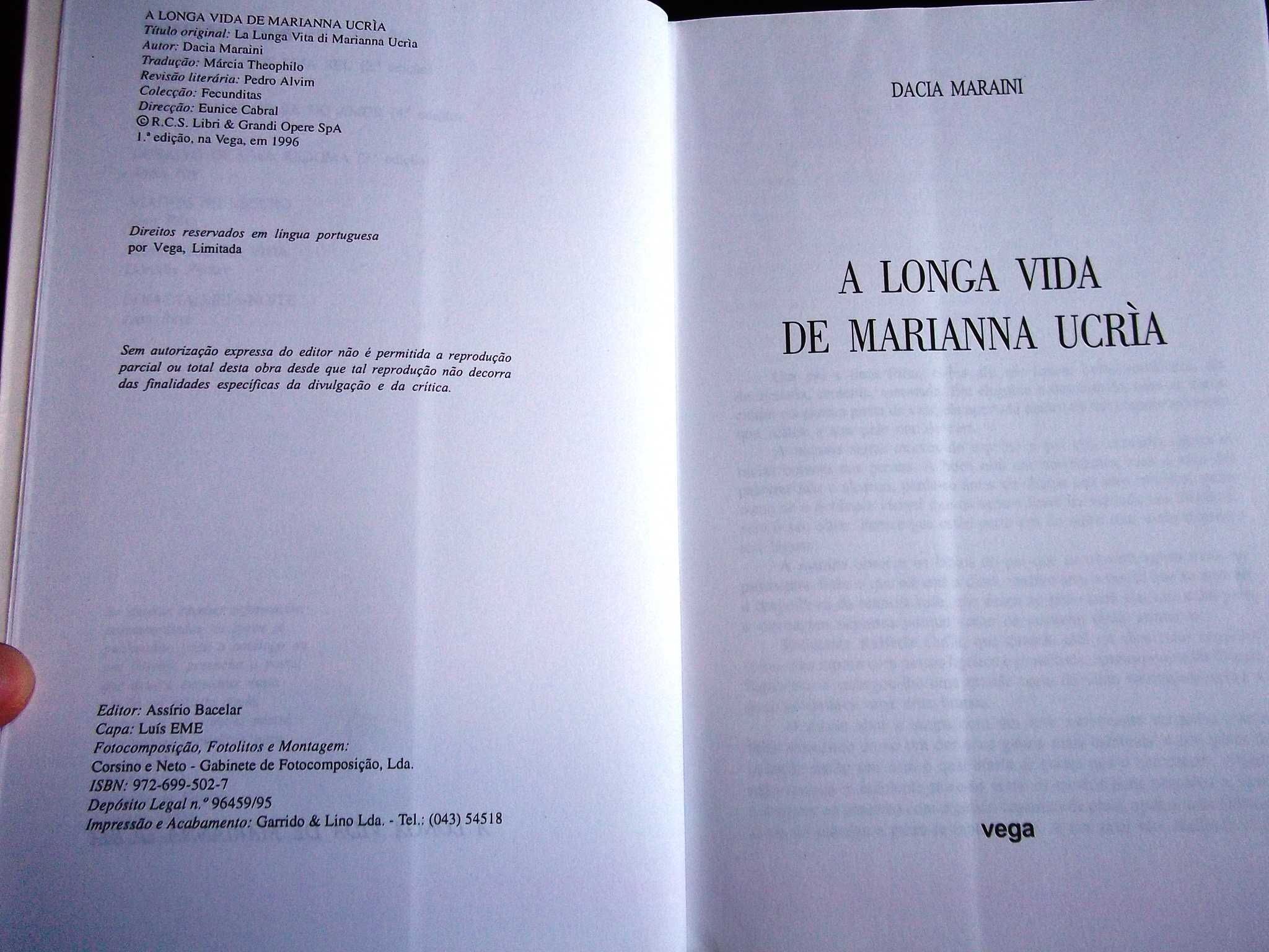 Livro Longa Vida de Marianna Ucria Vega Maraini