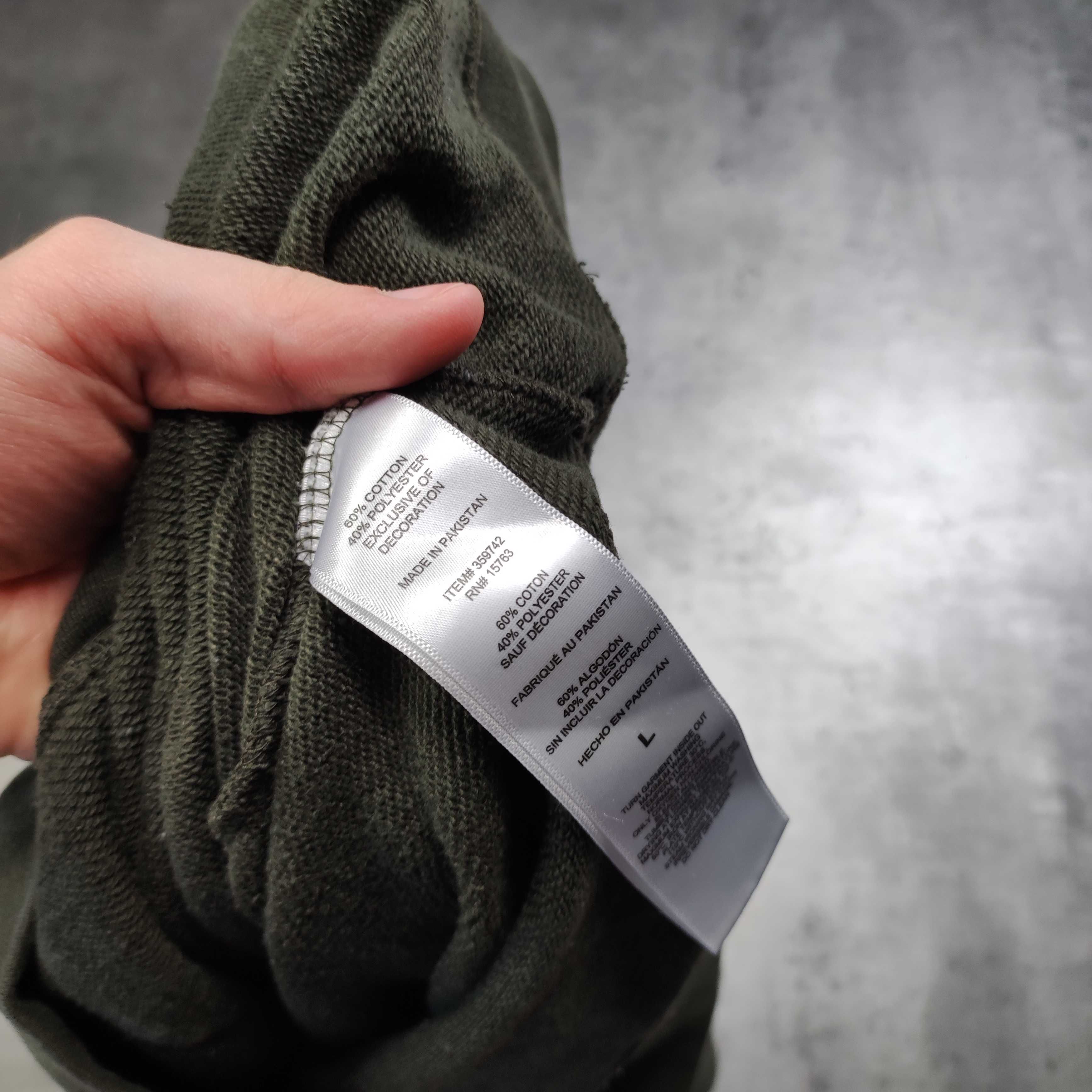 MĘSKA Bluza Bawełna Duże Logo Haft Khaki Hoodie z Kapturem Sportowa