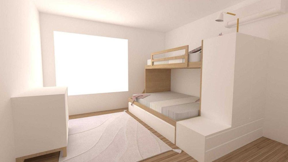 Beliche com cama casal + cama solteiro+ diversa arrumação