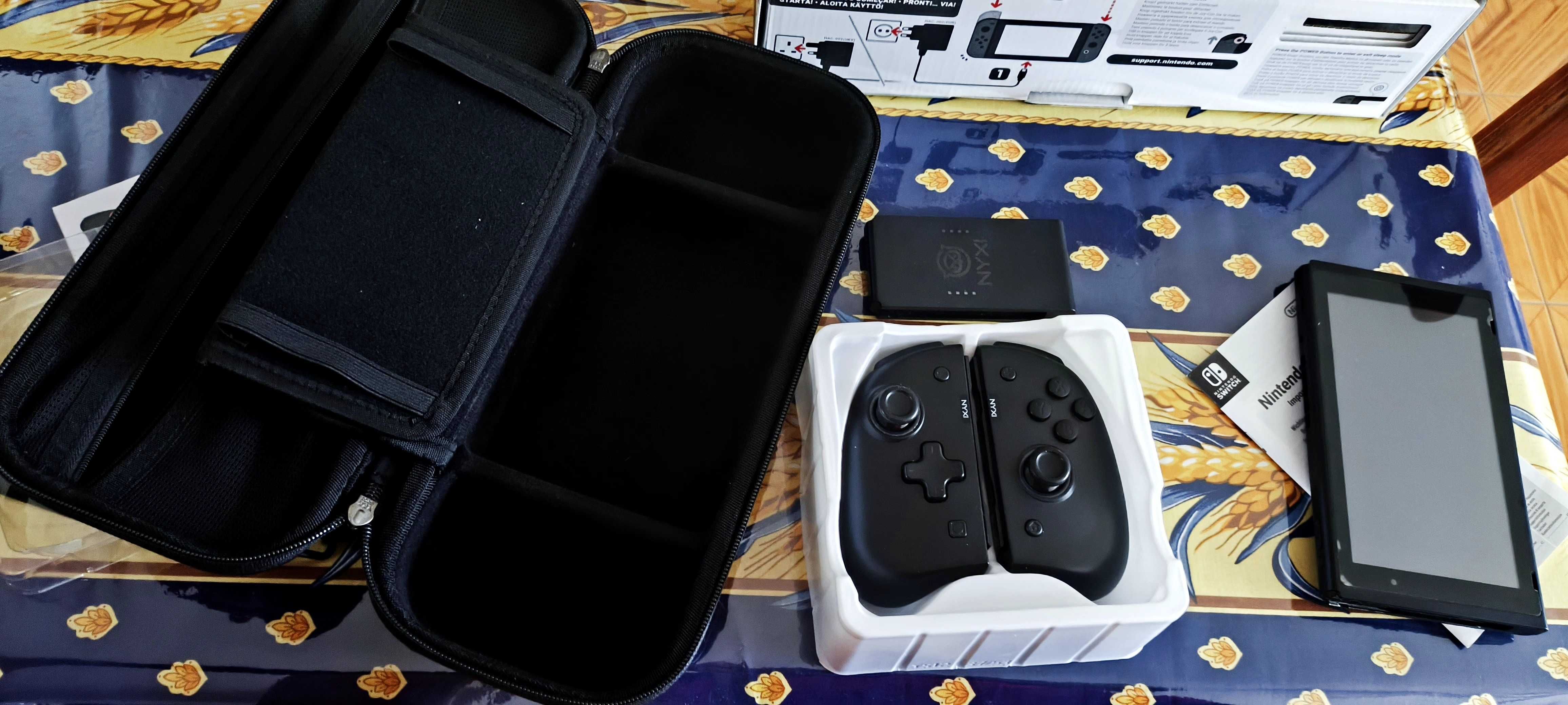 Nintendo switch v1 com joycon pro e mala de viagem nixy