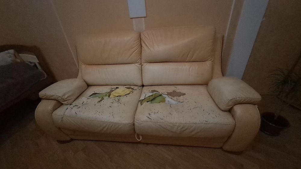 Шкіряний диван та два кресла бу
