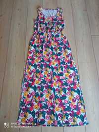 Sukienka Esmera, print w owoce r. M/38 długa z rozcięciami po bokach