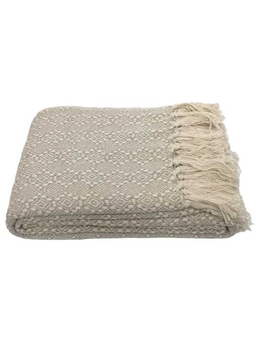2x Koc bawełniany Liv 150x200 narzuta boho dwustronna frędzle beżowy