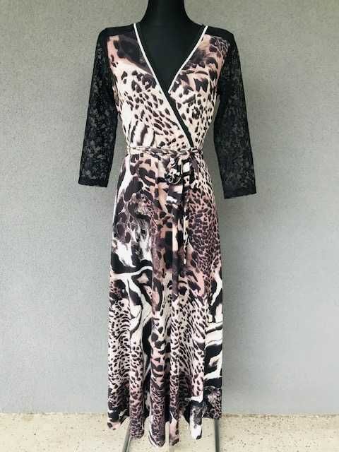 Sukienka midi rozkloszowana 7/8 pantera panterka animal print