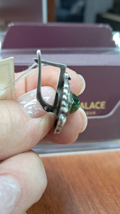 Серьги с нефритом, серебро