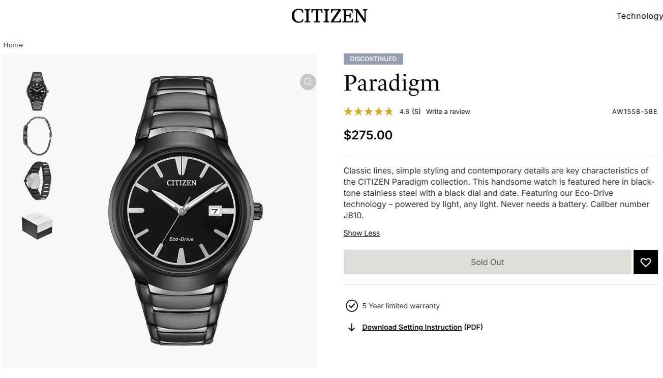 Японские мужские часы Citizen Eco-Drive AW1558-58E, солнечная батарея