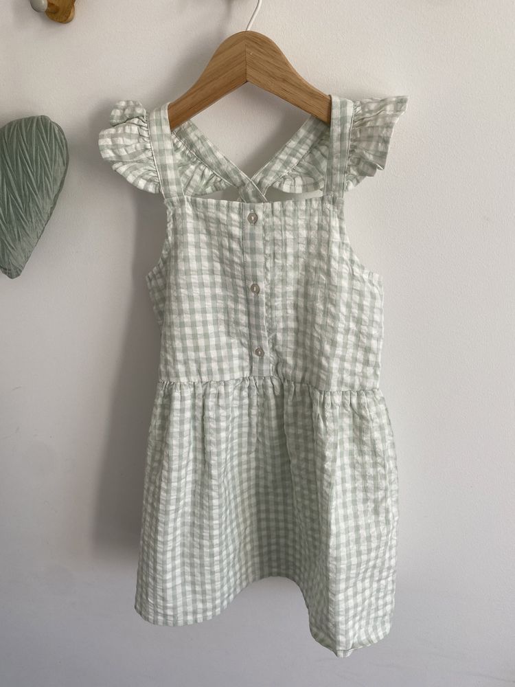 Sukienka Primark 110 pistacjowa kratka letnia falbanki