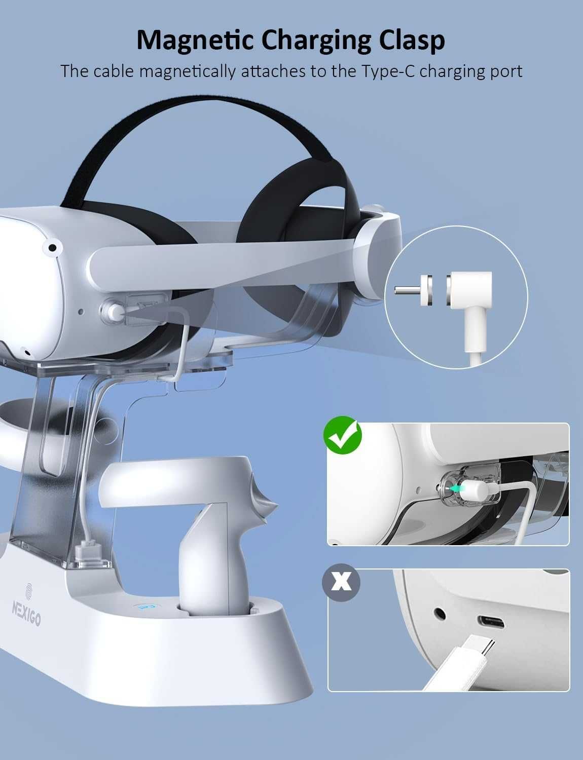 Stacja Ładująca NexiGo S20 Oculus Quest 2 – biała - Magnetyczny USB-C