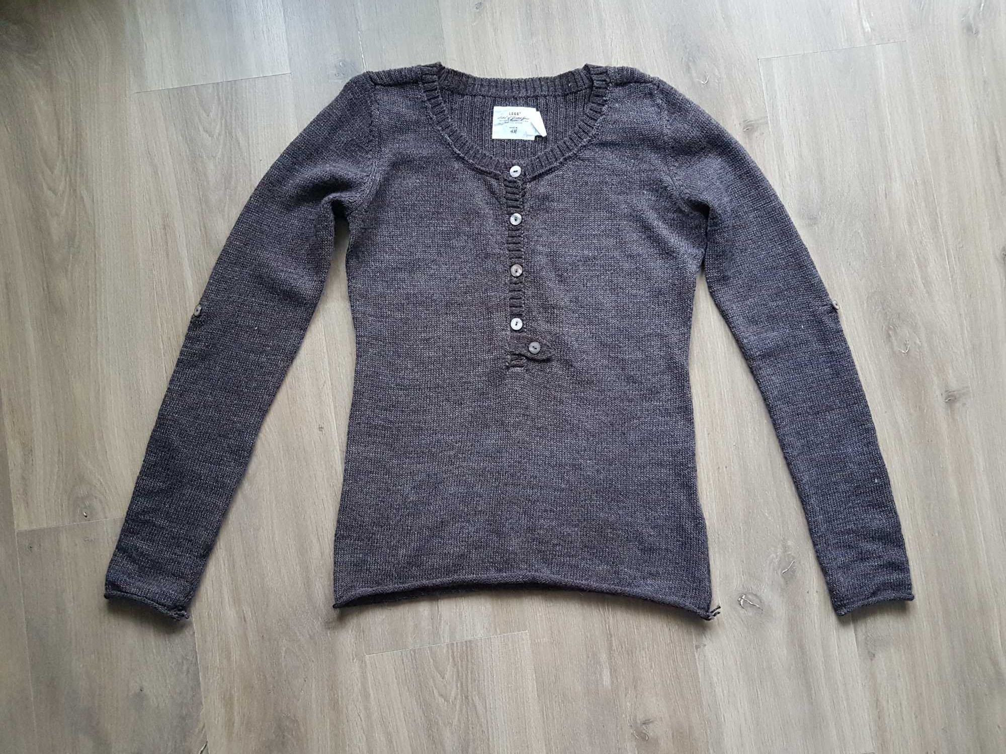 Brązowy sweter H&M wywijane rękawy roz. M 42% Wełna 28% Alpaka