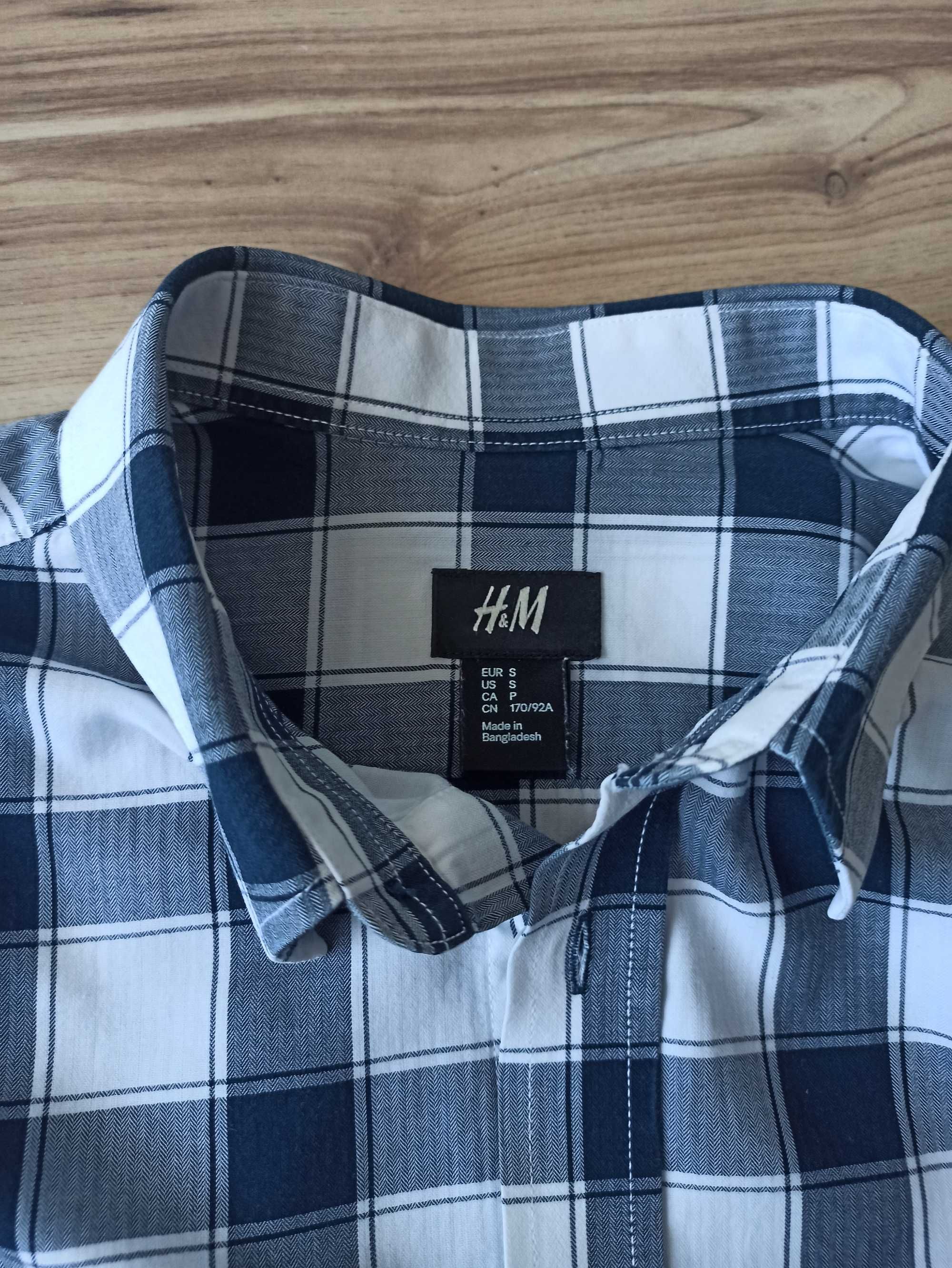 Koszula H&M w biało-granatową kratę S.