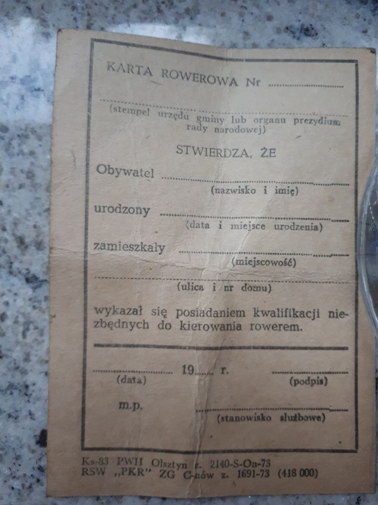 stara karta rowerowa druk