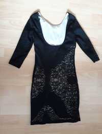 sukienka czarna koronka z cielistym podkładem