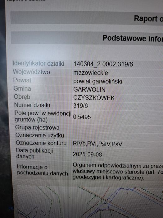 Działka nr 319/6 w miejscowości Czyszkówek o pow. 5495m² z WZ