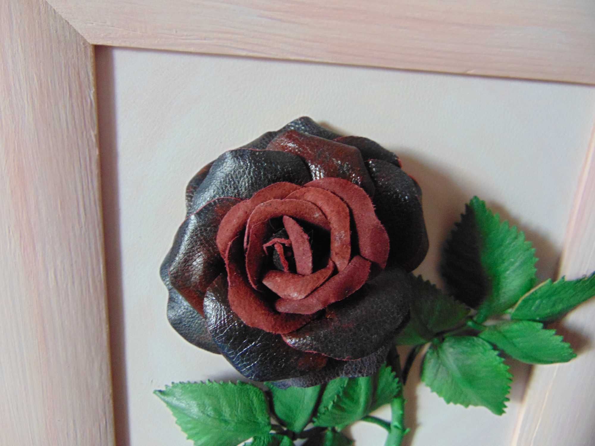 Obraz Czerwona róża 3D skórzany kwiat Prezent na 3 rocznicę