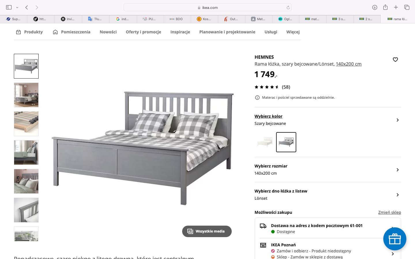 HEMNES IKEA komplet łóżko, komoda, szafka nocna 2x, STAN IDEALNY