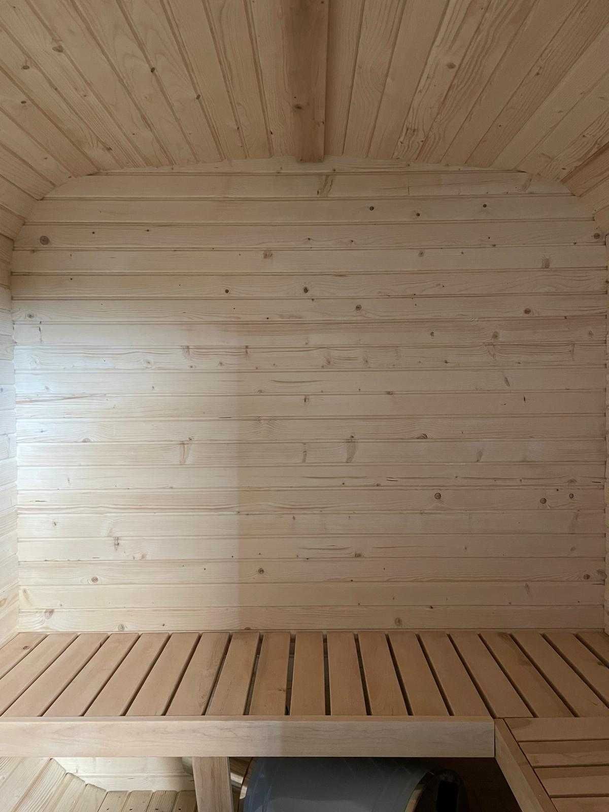 Sauna ogrodowa kwadro beczka 2,35mx2m piec na drewno dostępna od RĘKI