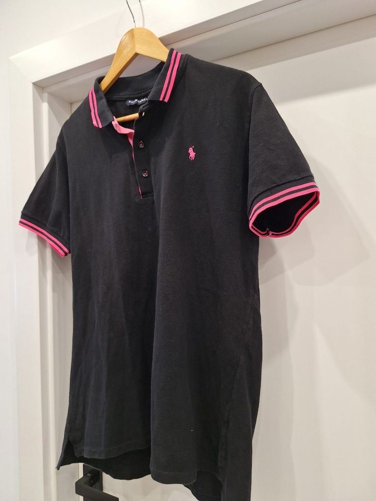 Koszulka tshirt z kołnierzykiem czarny logowany Polo Ralph Lauren