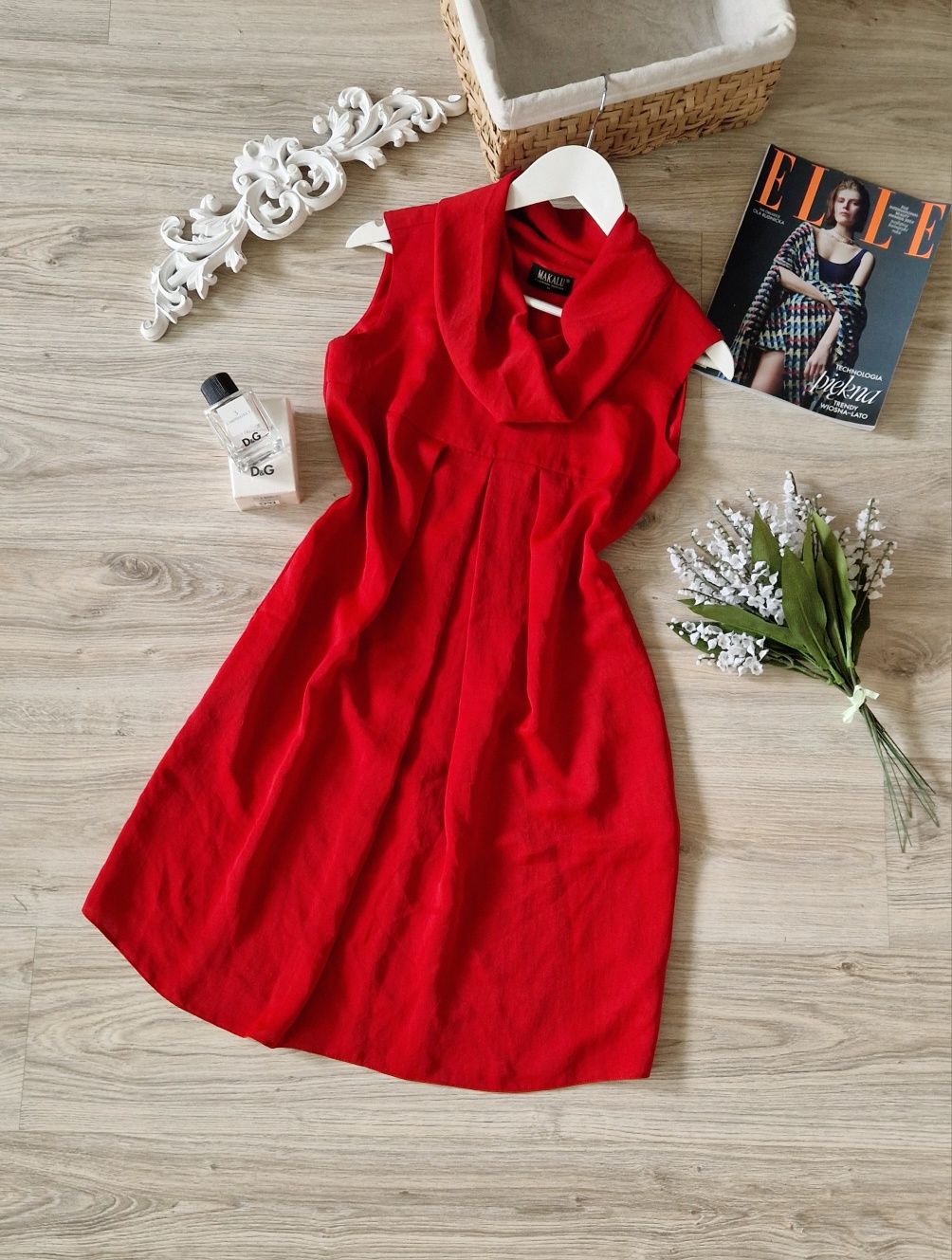 XS/S Elegancka Czerwona Plisowana Sukienka Golf Makalu