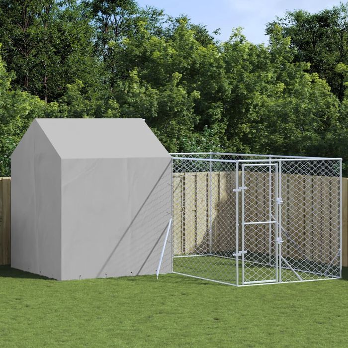 Vidaxl Kojec Dla Psa, Z Dachem, Srebrny, 4X4X2,5 M, Stal Galwanizowana