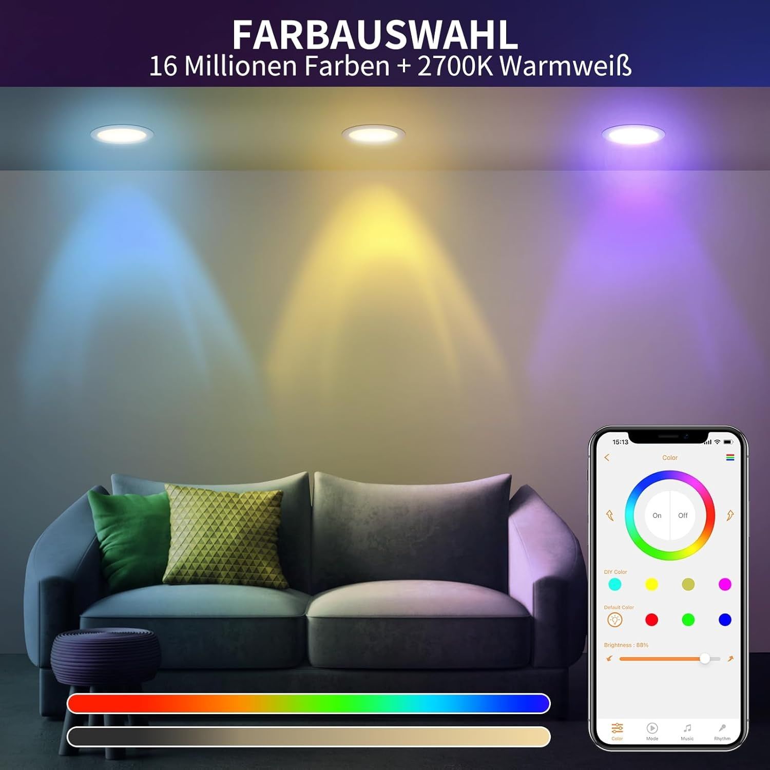 Reflektor wpuszczany LED RGB 6W 230V 4 SZT Dusktec .