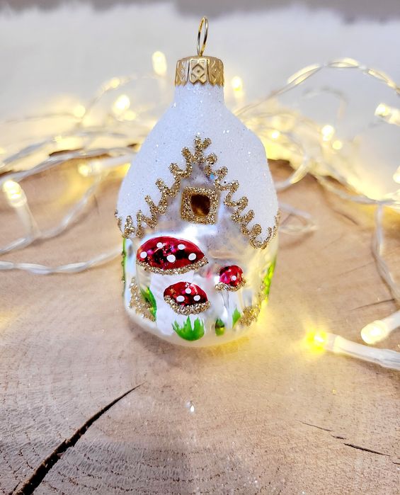 Bombki domki z grzybkami Nowe jak PRL 6 sztuk